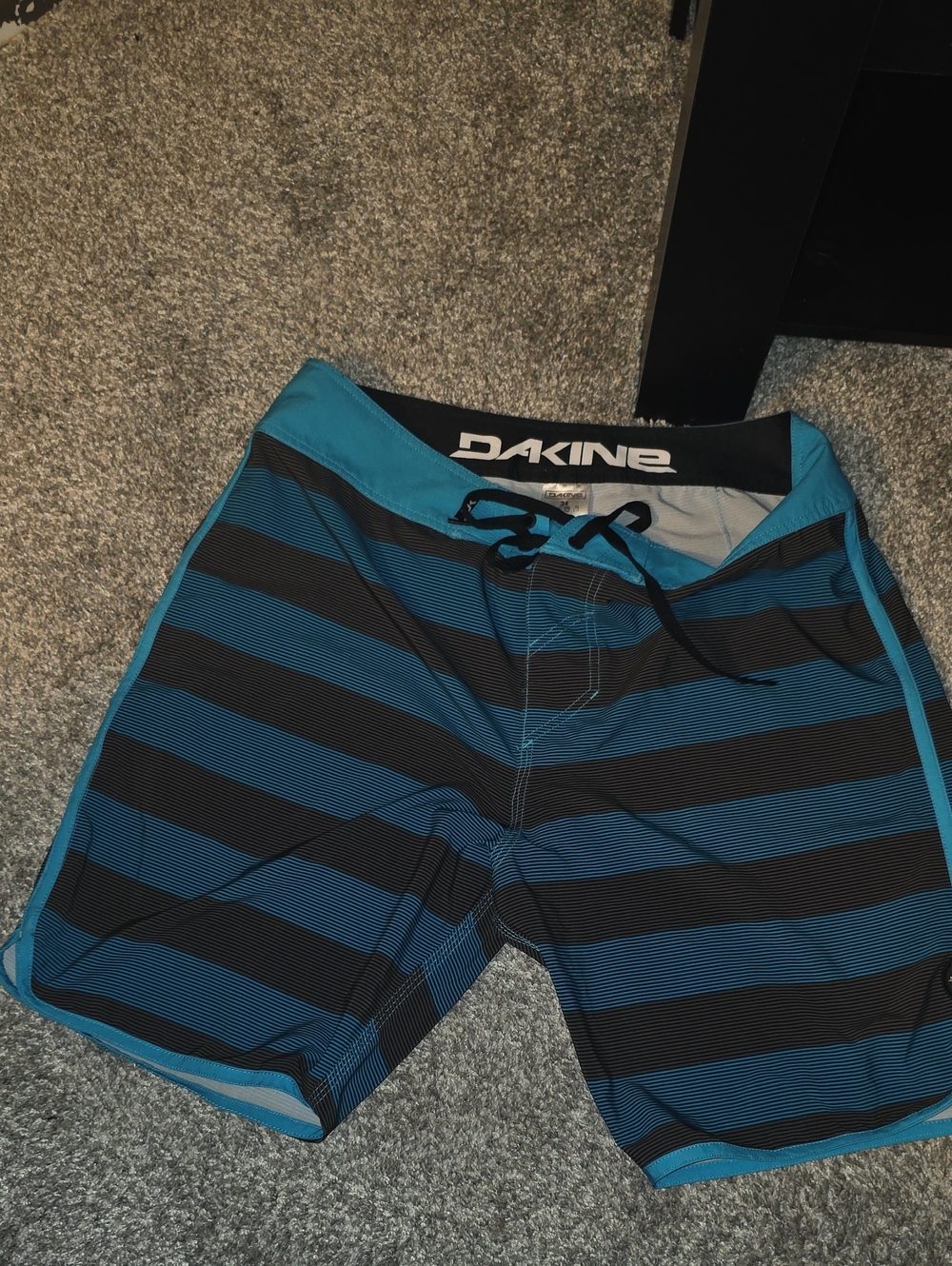 Dakine Blue and Black Striped Swim Shorts